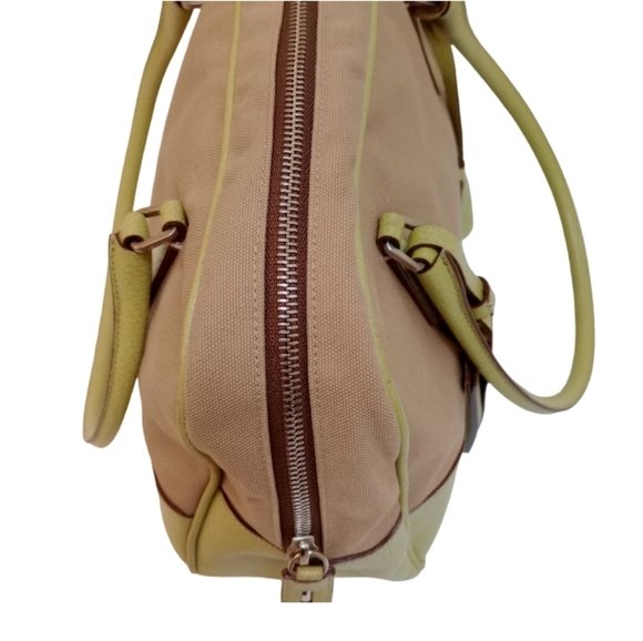 PRADA Tote Bag Shoulder Bowling Beige × Yellow Canvas Leather - Picture 8 of 17